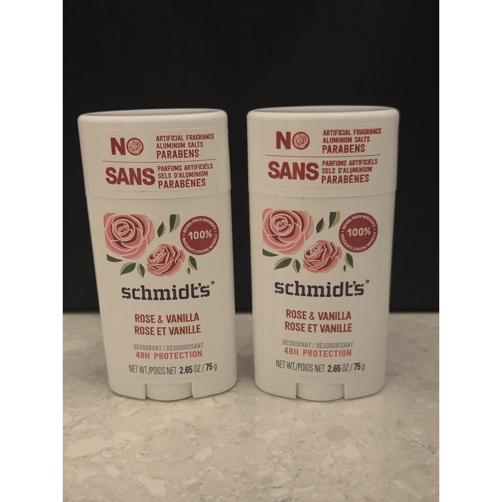 Schmidt's Natural Deodorant Stick Rose & Vanilla 2.65 oz (Pack‎ of 2)